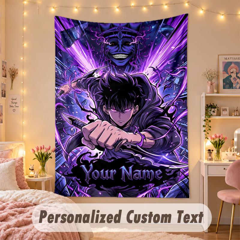 Custom Personalized Tapestry,Solo Leveling Print Custom Name Text Wall Art Hanging for Bedroom
