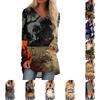 Women's Casual Long Sleeve V-Neck Print Mid-Length Tunic Top