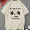 Unisexs Bodybuilding Is My Therapy Gym TShirt Vintage Dumbbell Print Casual Short Sleeve Crew Neck Tee for Fitness Fans Gift