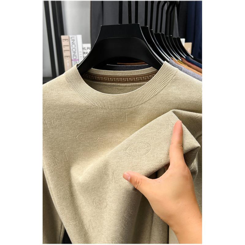 New Autumn And Winter Men'S Sweater Solid Color Round Neck Jacquard Casual Fashionable Simple Knitwear Base Sweater Top