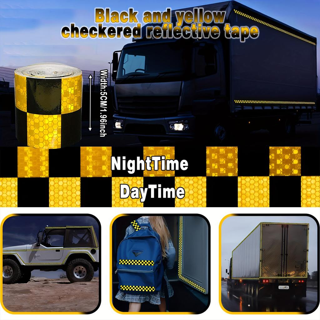Reflective Sticker Square Grid Checkered Pattern Reflector Tape Red Yellow Fluorescent White Reflect Film For Truck Car Road