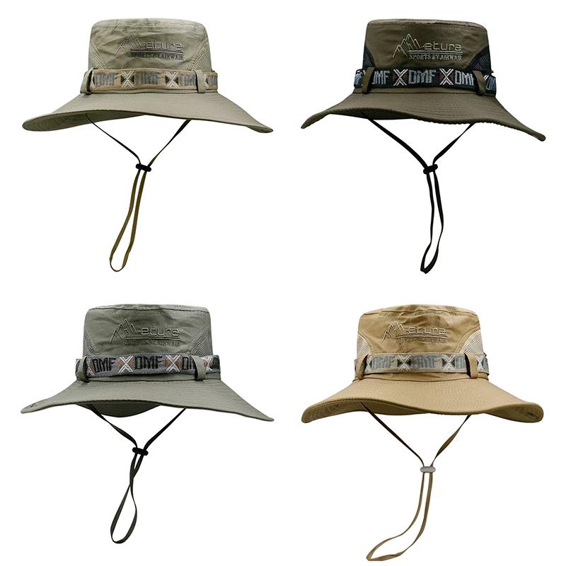 Summer Men Bucket Hat Outdoor Uv Protection Wide Brim Hiking Hat Mesh Fisherman Hat Beach Sunscreen Cap