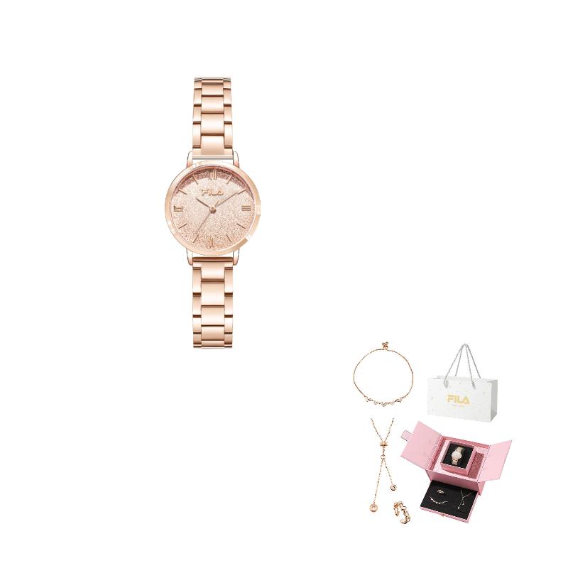 FILA Brilliant Star Series Watch Quartz Movement Steel Strap Pink Dial Romantic Set Women watches FLL38-6648