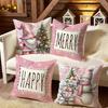 Pink Christmas Pillowcases: Gnome, Snowman & 'Merry' 'Happy' Prints for Festive Decor sofas, bedroom pillow covers