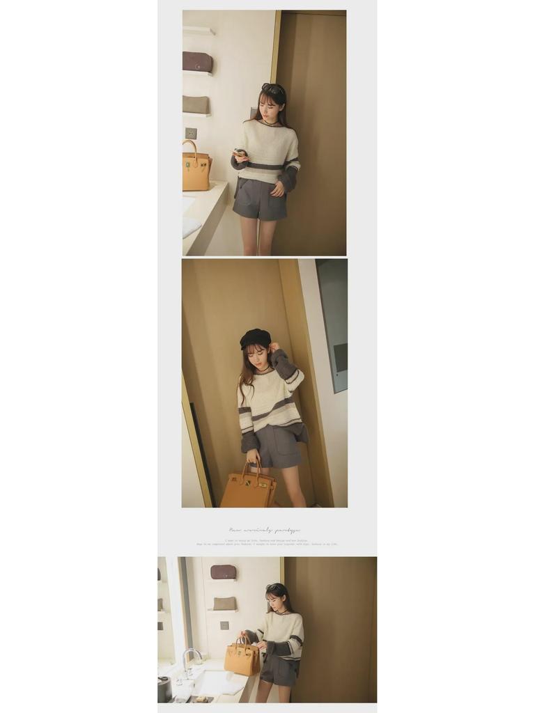 Women's Black Woolen High-Waist Wide-Leg Shorts - Spring 2024 Korean Casual Style