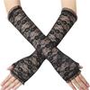 Long Lace Fingerless Gloves, Sheer Floral Arm Sleeves for Wedding & Cosplay