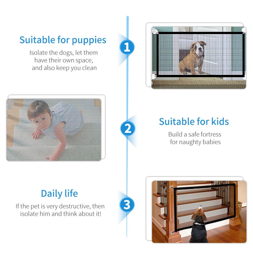 Dog Safety Gate Pet Safe Mesh Fence Portable Folding Baby Safety Gate Install Anywhere 180*72CM