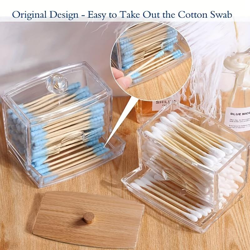 2 Pcs Porte-cotons-tiges Récipient de salle de bain avec couvercles en bois, 10 OZ, 7 OZ Distributeur de cotons-tiges, Pot organisateur d'apothicaire pour boîte de rangement
