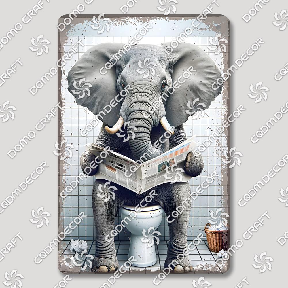 Funny Toilet Tin Sign Vintage Metal Poster Rabbit Raccoon Cat Dog Metal Plates Retro Wall Decor for Cafe Bathroom Home