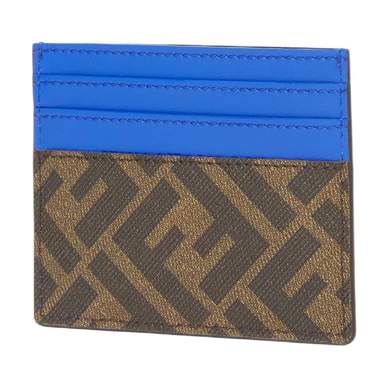 Fendi Diagonal Striped Texture FF Pattern Calfskin Card Holder Men Accessories Blue Brown 7M0164AFCBF1Q1O