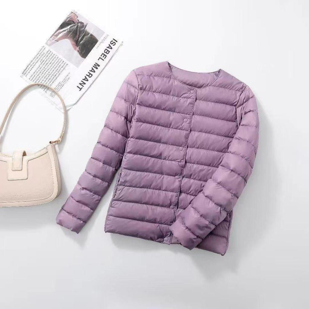 2022 Women's Slim-Fit Collarless Down Jacket - Lightweight Autumn/Winter Round Neck