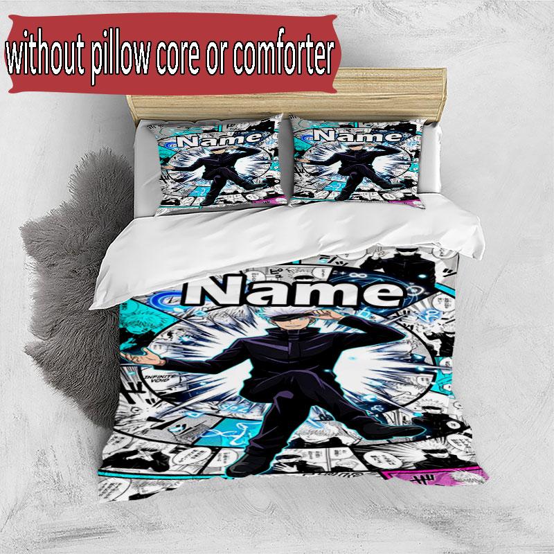 3-teiliges Bettbezug-Set (1 * Bettbezug + 2 * Kissenbezug, ohne Kern), Benutzerdefiniertes Namens-Jujutsu Kaisen-Muster Bettwäsche-Set, Heim-Schlafzimmer-Dekor Geschenk
