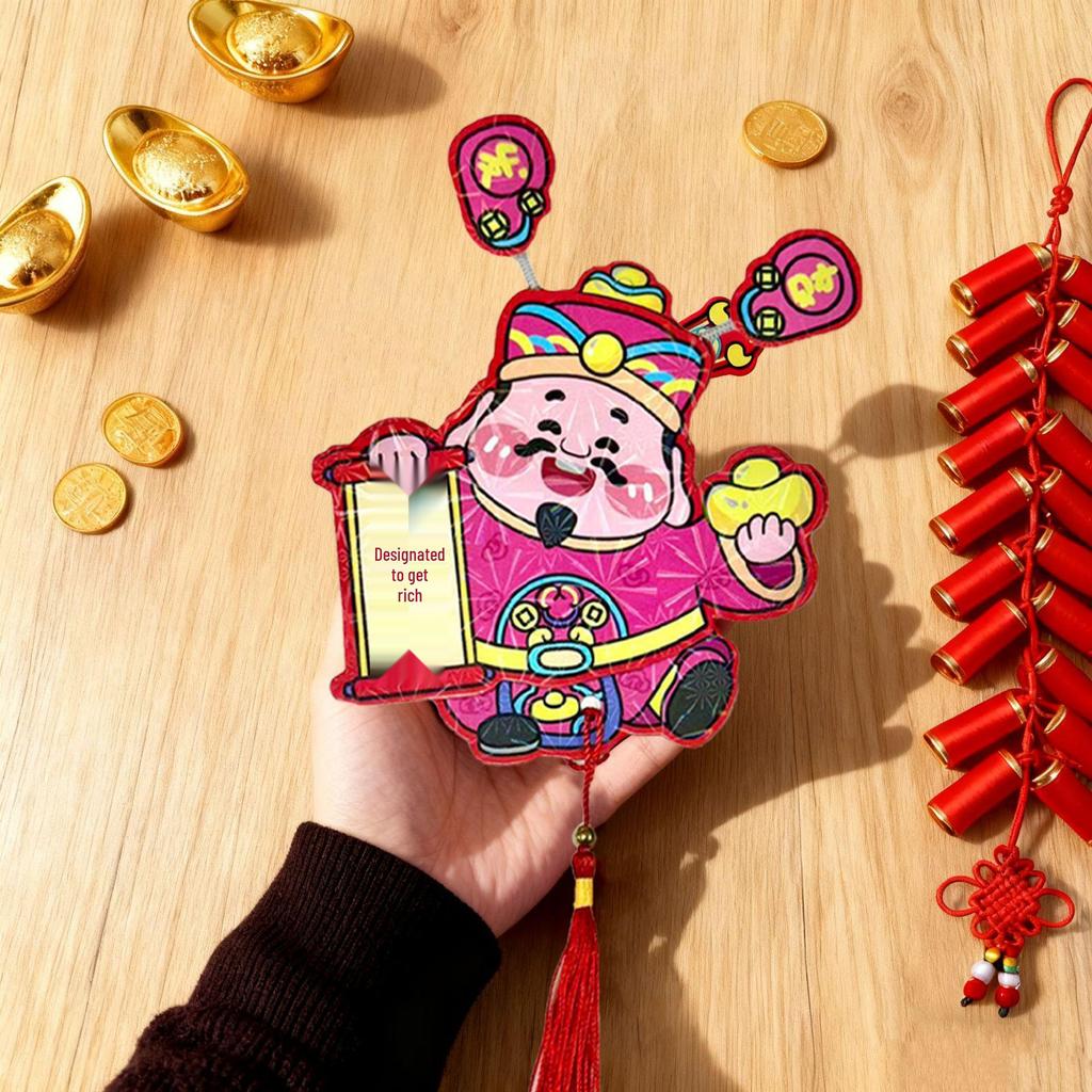 Creative 2026 Year of the Horse Cartoon Wiggling Ears Refrigerator Magnet - God of Wealth Three-Dimensional Spring Festival Ornament.