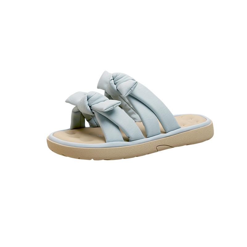 

Stepping on shit soft-soled slippers women s summer wear 2025 summer new flat-bottomed versatile casual bow one-word drag 40 синий