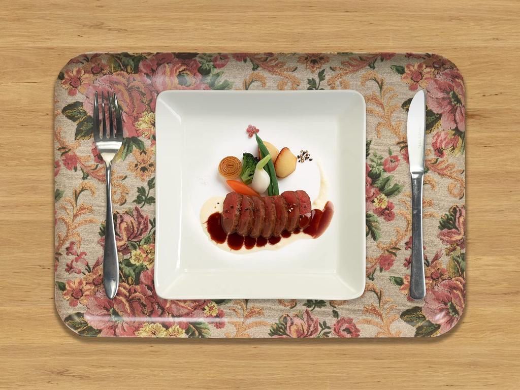 Tatsucraft NR Lunch Tray, Medium, 33cm, Web Original Model, Victorian Old Rose Design, Non-Slip, Microwave-Safe, Stylish Plastic Tray, Serving Tray,