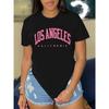 Trendy LOS ANGELES Letter Print T-Shirt - Short Sleeve Crew Neck Womens Top - Soft & Breathable for Stylish Summer & Spring Days