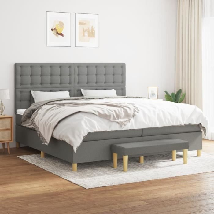 3137502 vidaXL Divan Bed with Mattress Dark Grey 200x200cm Fabric