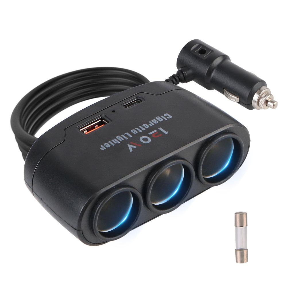 

Автомобильный адаптер для быстрой зарядки, автомобильные аксессуары, 120 Вт, многофункциональный, 3 в 1, двойной USB-разъем 12 В 24 В для телефона, iPad чёрный