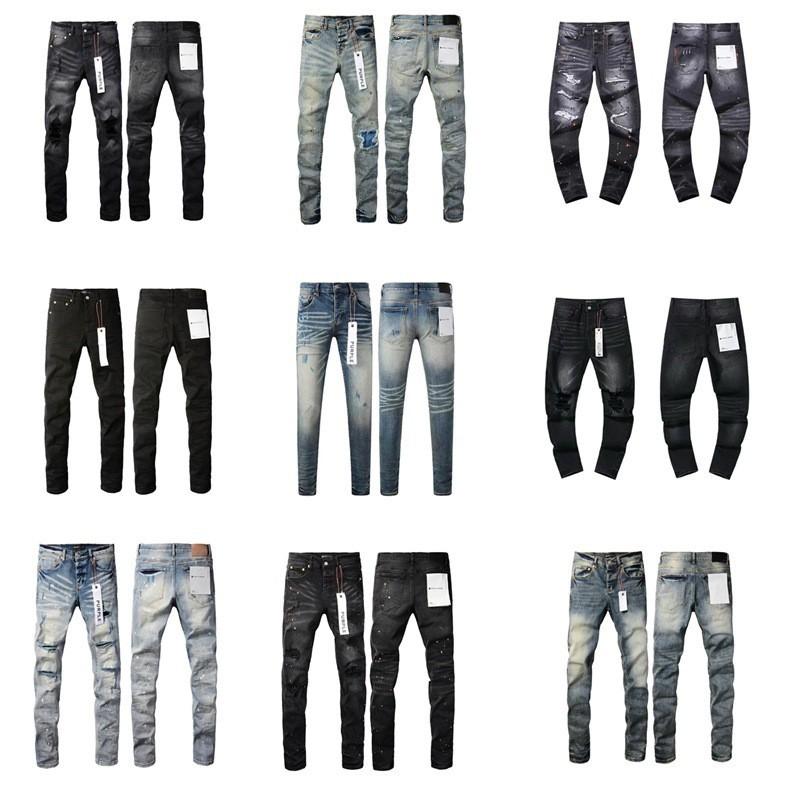 Mens Slim Fit Jeans Punk Style Distressed Printed Denim Pants Teens Casual Wear