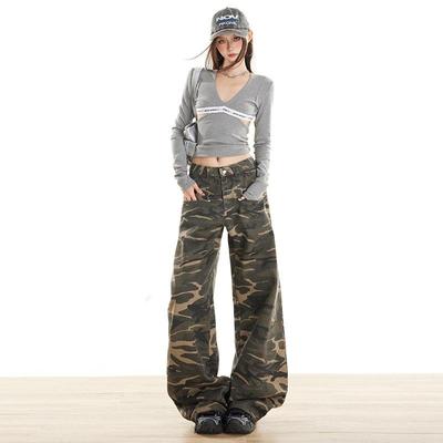 Women's Camouflage Scimitar Pants: Autumn/Winter Loose Wide-Leg Jeans with Drapey Slimming Fit