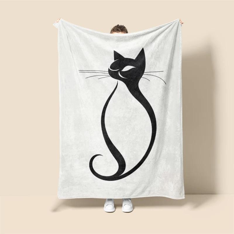 Home Decoration Plush Throw Sofa Blanket Anime Animals Bedspread On the Bed Fluffy Soft Blankets Decor Plaid Modern Cat Black