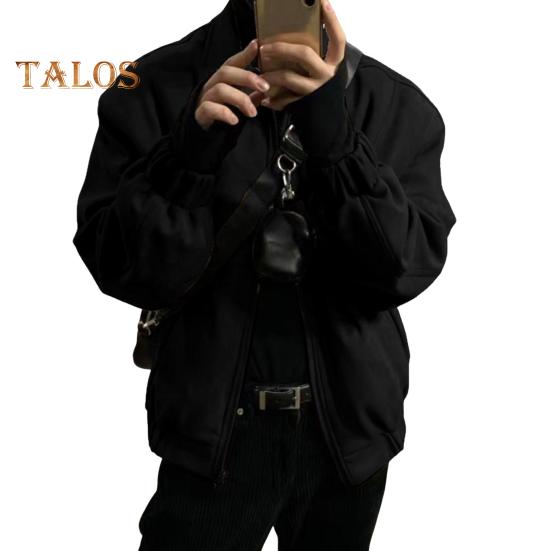 

Мужская куртка с лацканами, длинный рукав, застежка-молния, куртка, пальто с карманами, однотонная, свободная посадка, повседневная верхняя одежда M чёрный