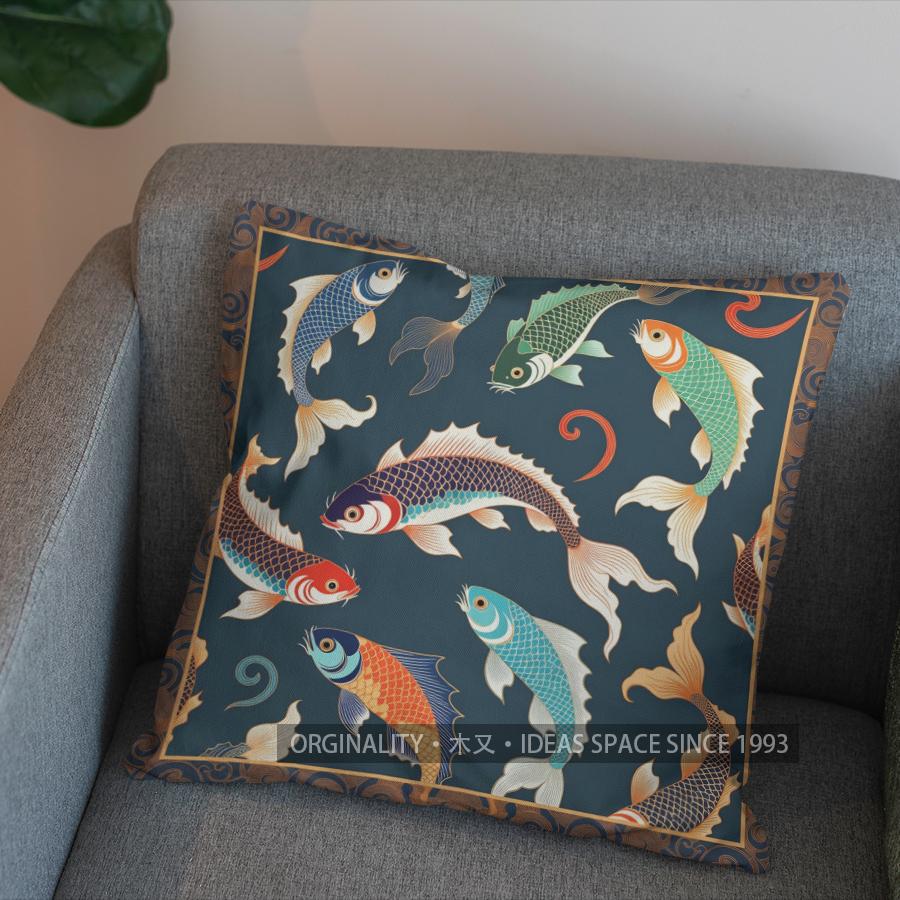 2D Colorful Koi Fish Pattern Decorative Pillow Cover Pattern Cushion Cover Suitable For Sofa Bedroom Car Pillow Cover