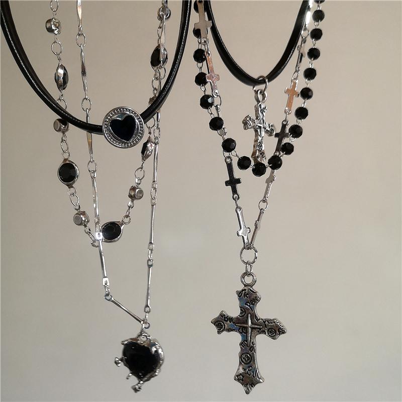 Personalized Punk Star Heart Cross Chain Double Layer Necklace For Men Women Y2K Fashion Trend Rock Party Grunge EMO Accessories