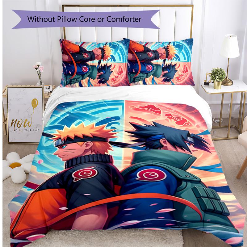 Sasuke Uchiha Pattern Printed 3PCS Bedding Set, Soft Skin-Friendly Washable Duvet Cover & Pillowcases Set