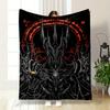 A Dark Armored Figure with Spiked Details, Glowing Ring, and Red Runes. for All Seasons Blanket Lunch Break Throw Gift