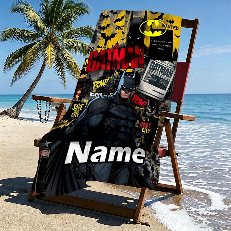 Custom Name Personalized Batman Print Beach Towel, for Trip Camping Beach Party Home Decor, Birthday Gift for Family & Friends