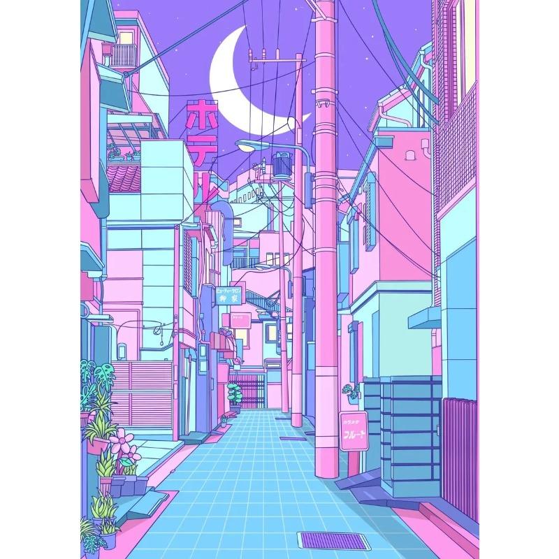 Classic Abstract Aesthetics Wall Art 80s Neon City Street Steam Wave HD Oil On Canvas Posters And Prints Home Bedroom Decor Gift