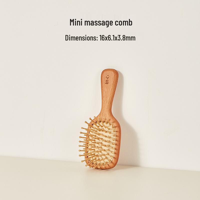 Beginner Beech Wood Oval Square Massage Comb with Bean Tooth and Finger Ring Design
