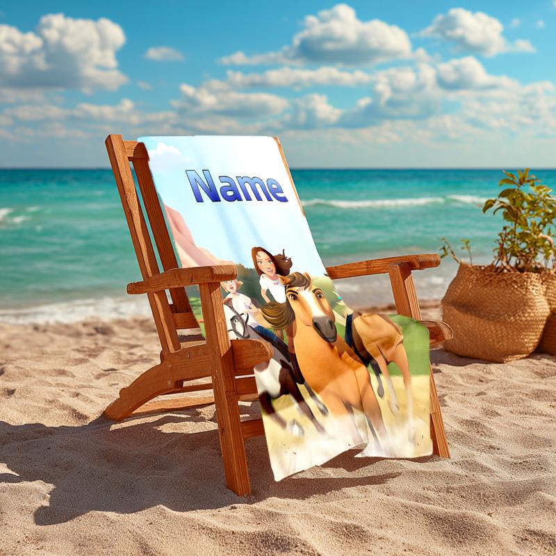 Asciugamano da spiaggia personalizzato con motivo Spirit Riding Free - morbido, assorbente, ad asciugatura rapida, perfetto per nuoto, campeggio e bagni