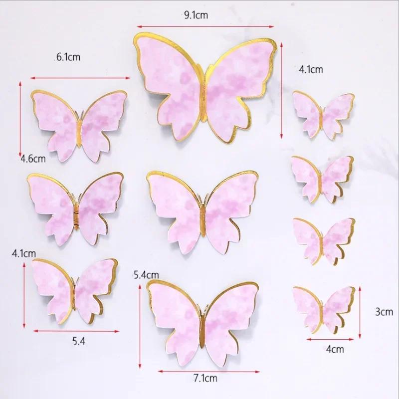 10Pcs Multi-size 3D Folding Gold Edge Paper Butterfly Decoration for Cake Greeting Cards DIY Cake Topper Wedding Birthday Party