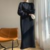 Autumn and winter new fashion knitted inner dress women's fringed semi-turtleneck sweater bottoming long dress tide