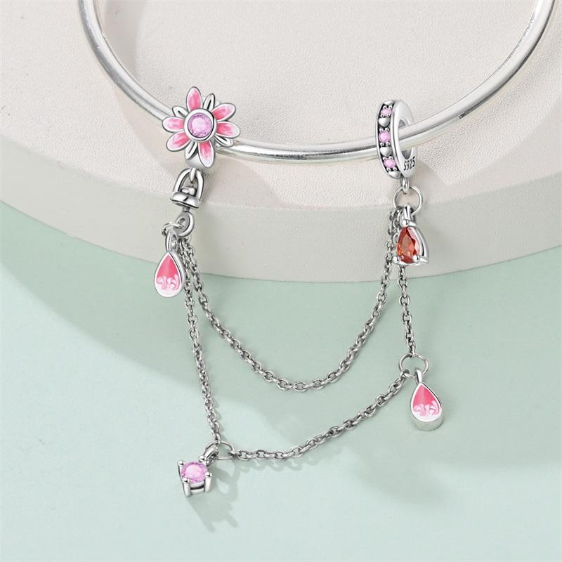 New Copper Flower Heart Bird Leaves Star Safety Chain Beads Bead Fit Bracelet Snake Chain Charms Beaded Women Gift