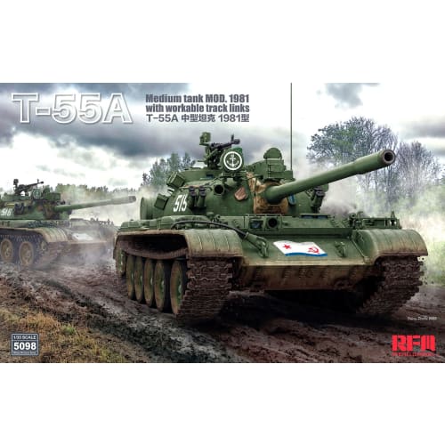 Ryefield Models 1/35 Scale T-55A Medium Tank Mod. 1981 with Working Tracks Plastic Model Kit RFM5098