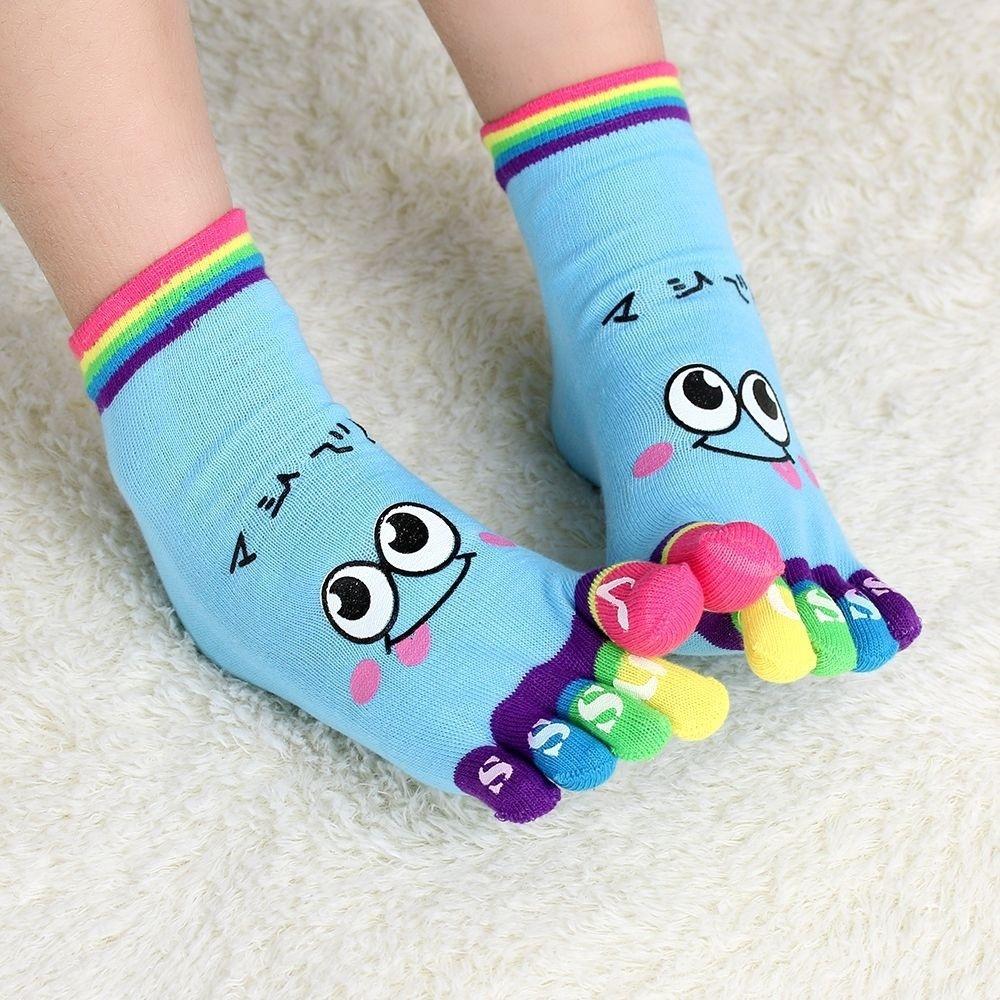 1Pair / 5Pair Cartoon Cute Kawaii Smile Women Toe Socks Casual 3D Art Tube Novelty Color Random!!