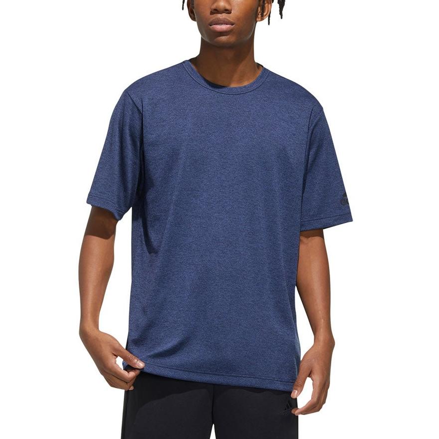 Adidas Solid Color Breathable Training Running Short Sleeve T-Shirt Men Tops Blue FM5395