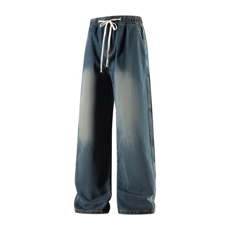 Men's American Retro Washed Straight Wide-Leg Jeans