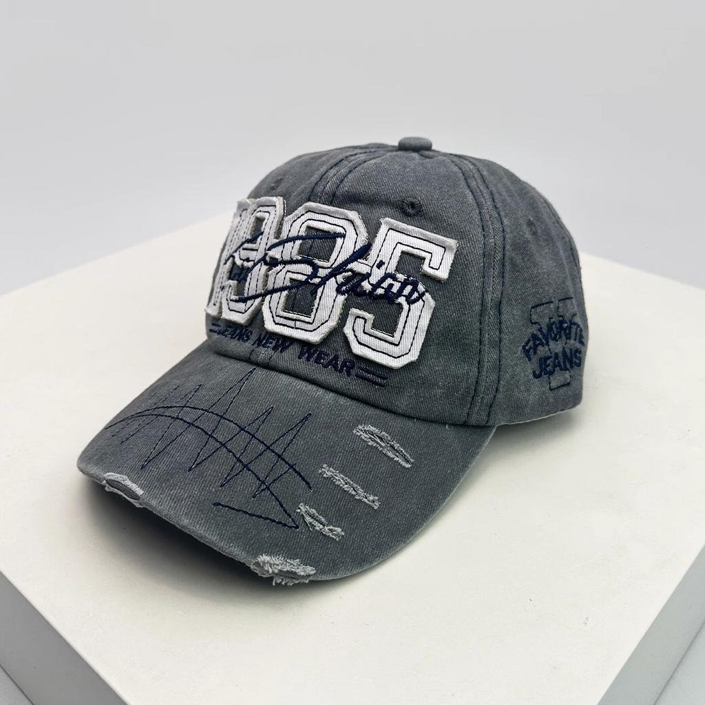 New Men's and Women's Hats  Embroidered Baseball Cap  Wash Cotton Ripped Outdoor Sunshade Casual and Fashionable Baseball Cap