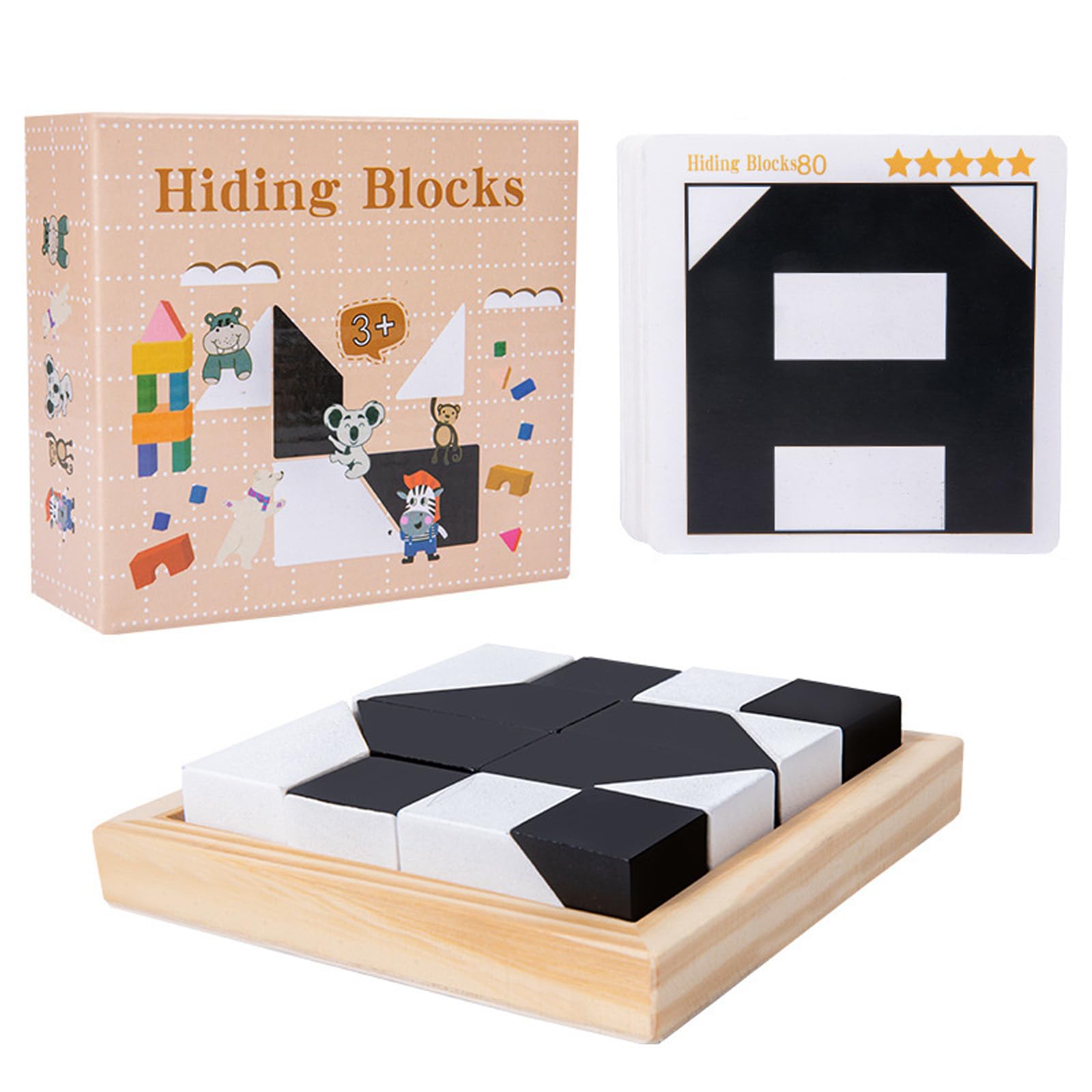 

Рефойнер Дженга Пазл для Скрытой Образовательной Деревянной Игры-Пазла для Мозга для Возрастов Черно-Белое Строительство 40 Тем Всего 80 Вопросов Дети,