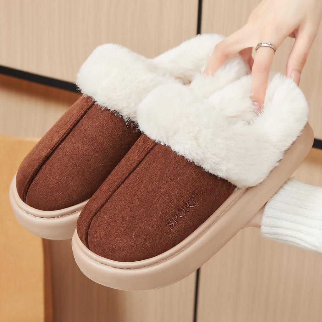 Fashion Women's Cotton Slippers Men Winter Couple Non-Slip Warm Indoor Home Slippers Plush Fluffy 2025 Winter Comfortable Floor Slippers