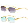 New Rimless Rectangle Vintage Metal Leopard Head Sunglasses Fashion Frameless Tinted Glasses Shades For Women Men