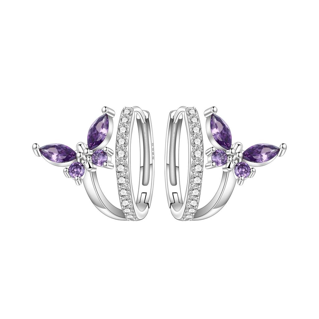 925 Silver Bees Butterflies Insects Series Zircon Hoop Earrings Women Jewelry Gifts Accessories