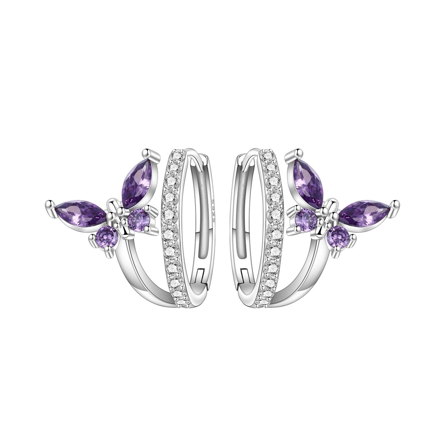 S925 Sterling Silver Purple Zircon Butterfly Earrings Hoop Earrings Women Jewelry Original Trendy Anniversary Gifts