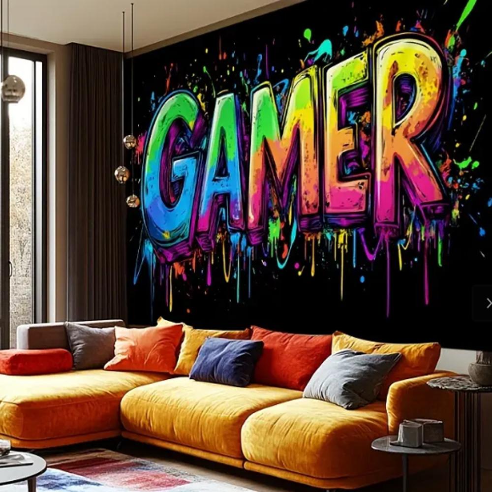 Vibrant Gamer Wall Tapestry Cool Colorful Graffiti-Printed Decorative Wall Hanging For BGaming Room Indoor and Outdoor Decor