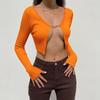 Knitted Cropped Sweaters Women Chain V Neck Long Sleeve Cardigan Tops Pullovers Oversized Clothes Solid S-L