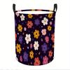 Durable Polyester Round Storage Bin with Sturdy Handle | Multi-Color Floral Print In Soft Pink, Yellow, White, Purple, Orange, Green On Deep Blue - Id